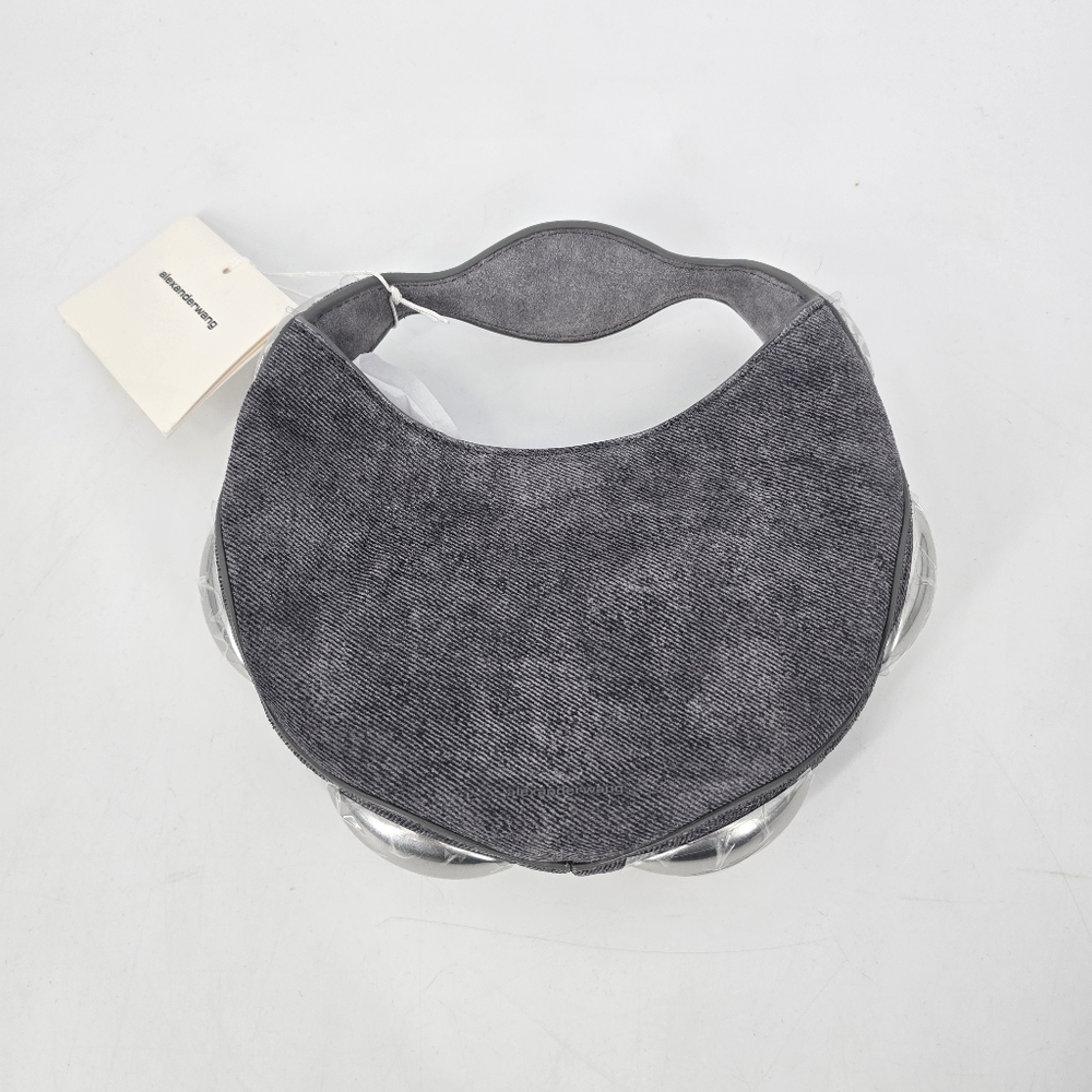 Alexander Wang Dome Circular Top Handle Bag Asphalt Grey Denim Suede Feel NEW